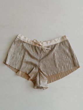 Victoria’s Secret Satin Sleep Shorts Champagne Gold Pleated M NWOT